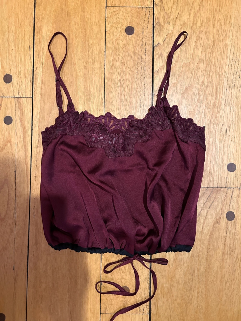 Honey Punch Burgundy Lace-Trim Satin Bandeau Top